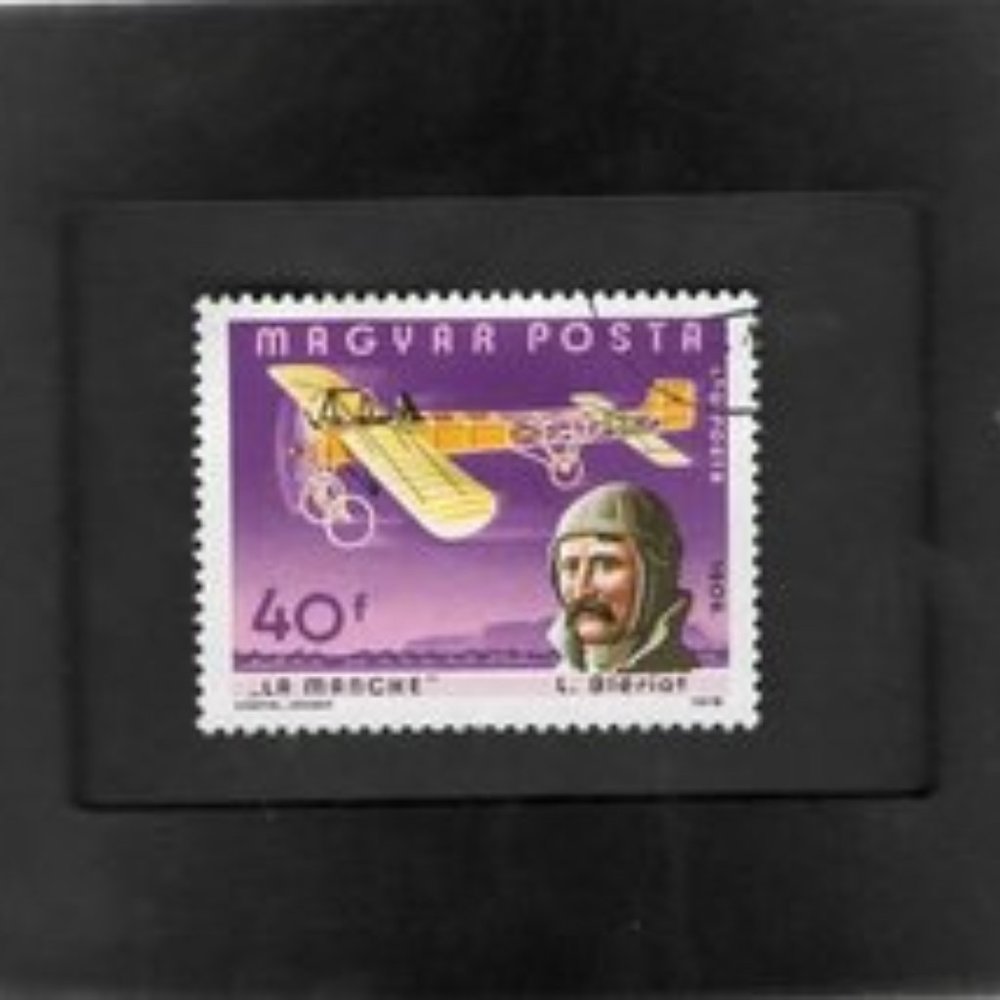 Quirky Framed Stamp Art - Collectible Postage Stamp- Early Aviator Louis Bleriot